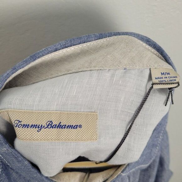 Tommy Bahama Size M Party Breezer Linen Short Sleeve Button Up Shirt Bering Blue - Picture 12 of 12